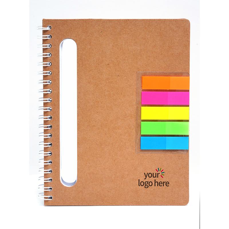 Spiral Notebook With Recycled Cardboard Cover & Sticky Notes with Logo